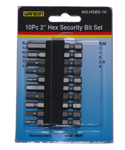 10PC 2" Hex Security Bit Set